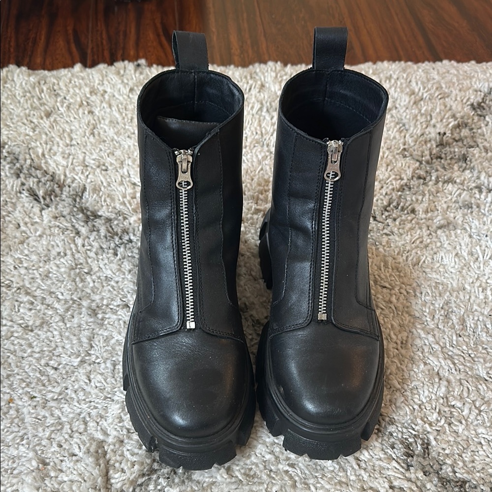 Black Leather Zip-Up Boots